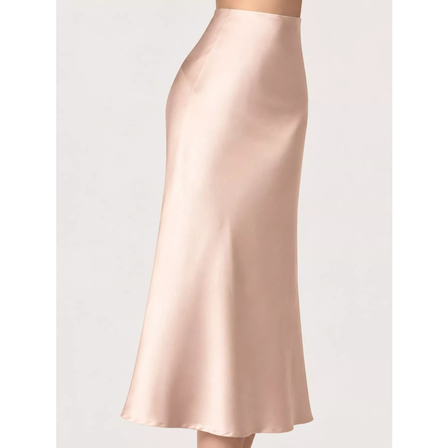 High-Waisted Satin Midi Skirt Apparel and Accessories