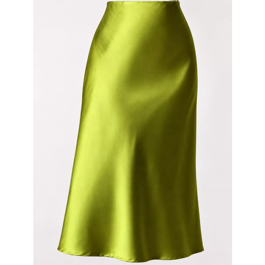 High-Waisted Satin Midi Skirt Apparel and Accessories