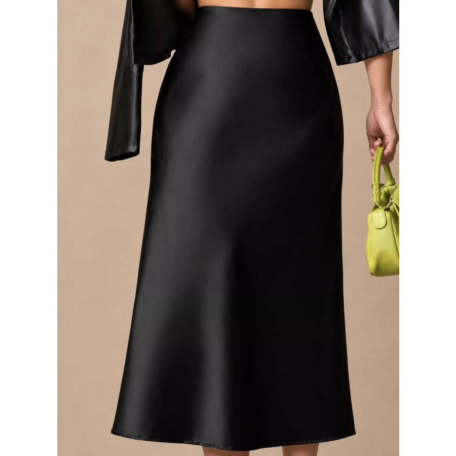 High-Waisted Satin Midi Skirt Apparel and Accessories