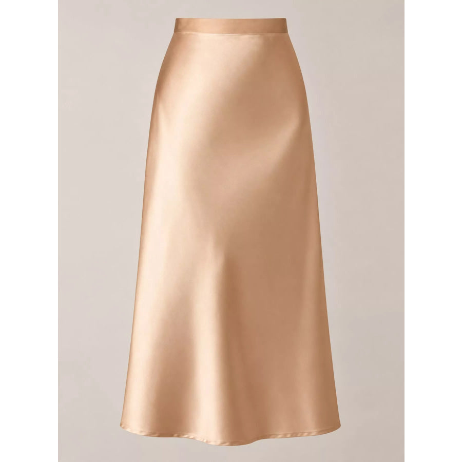 High-Waisted Satin Midi Skirt Apparel and Accessories
