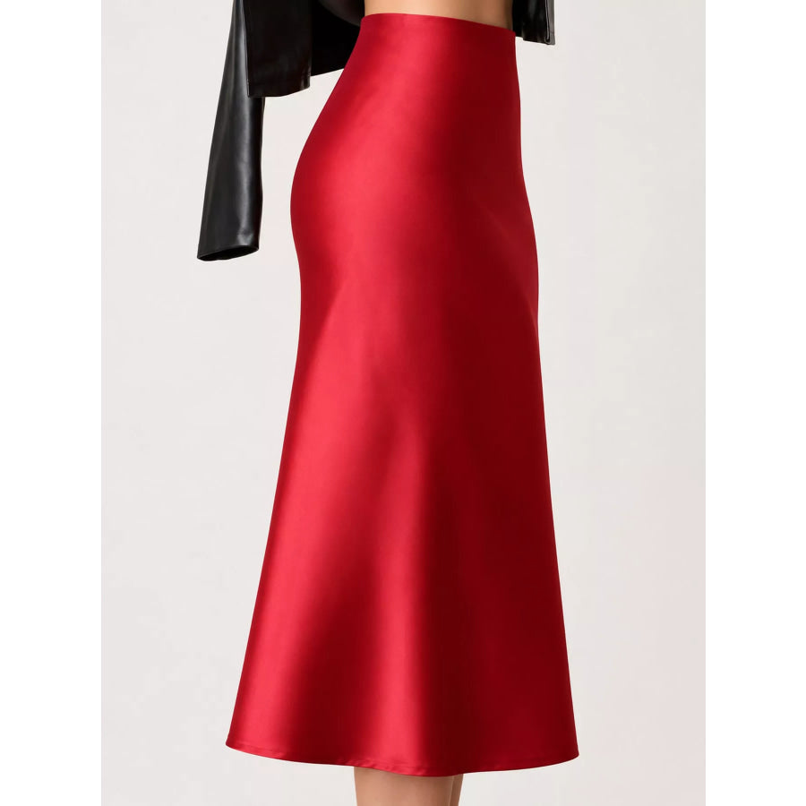 High-Waisted Satin Midi Skirt Apparel and Accessories