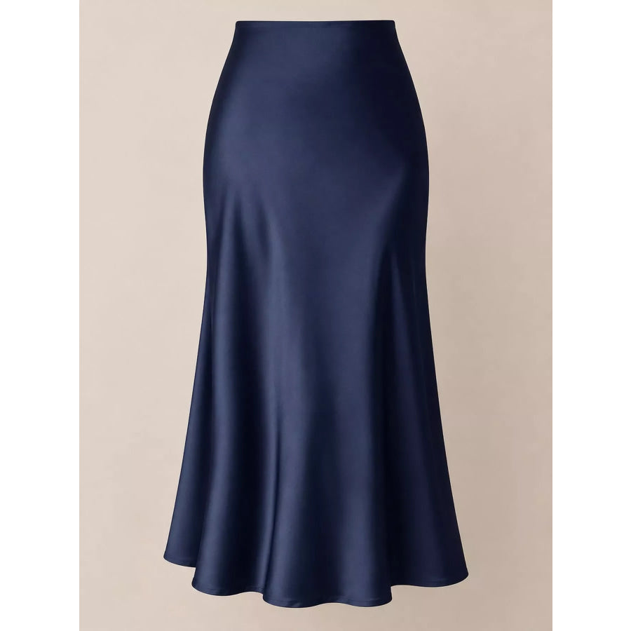 High-Waisted Satin Midi Skirt Apparel and Accessories