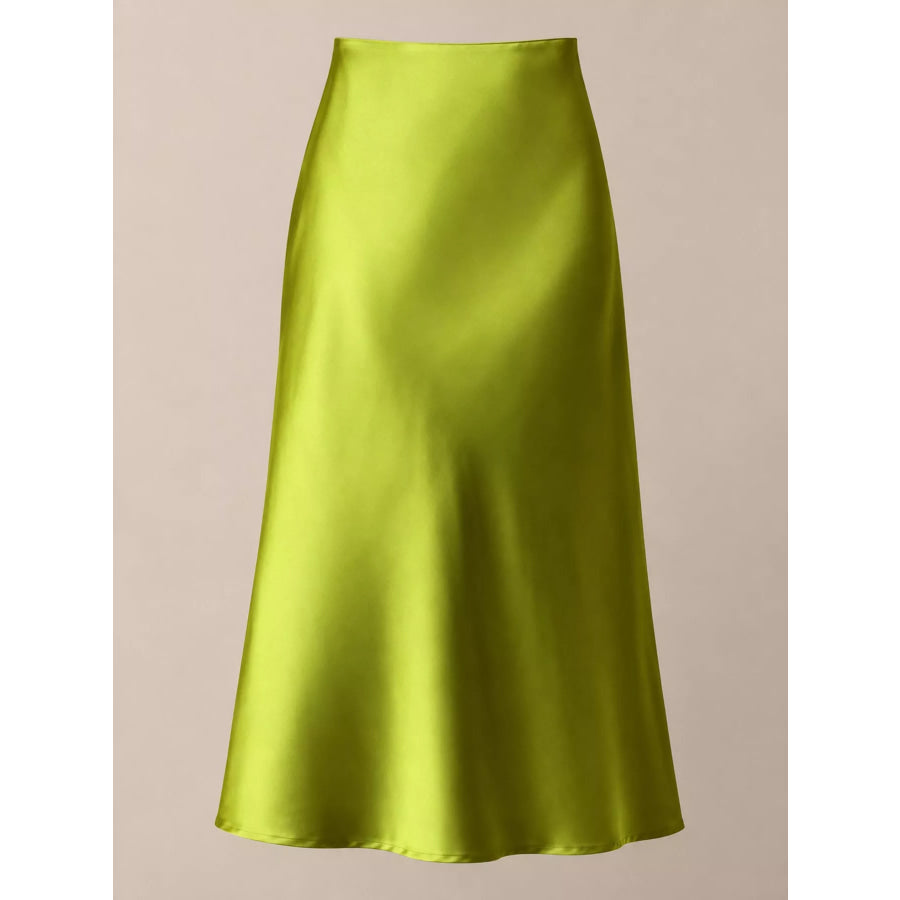 High-Waisted Satin Midi Skirt Apparel and Accessories