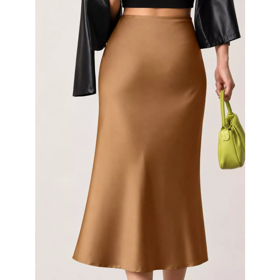 High-Waisted Satin Midi Skirt Apparel and Accessories