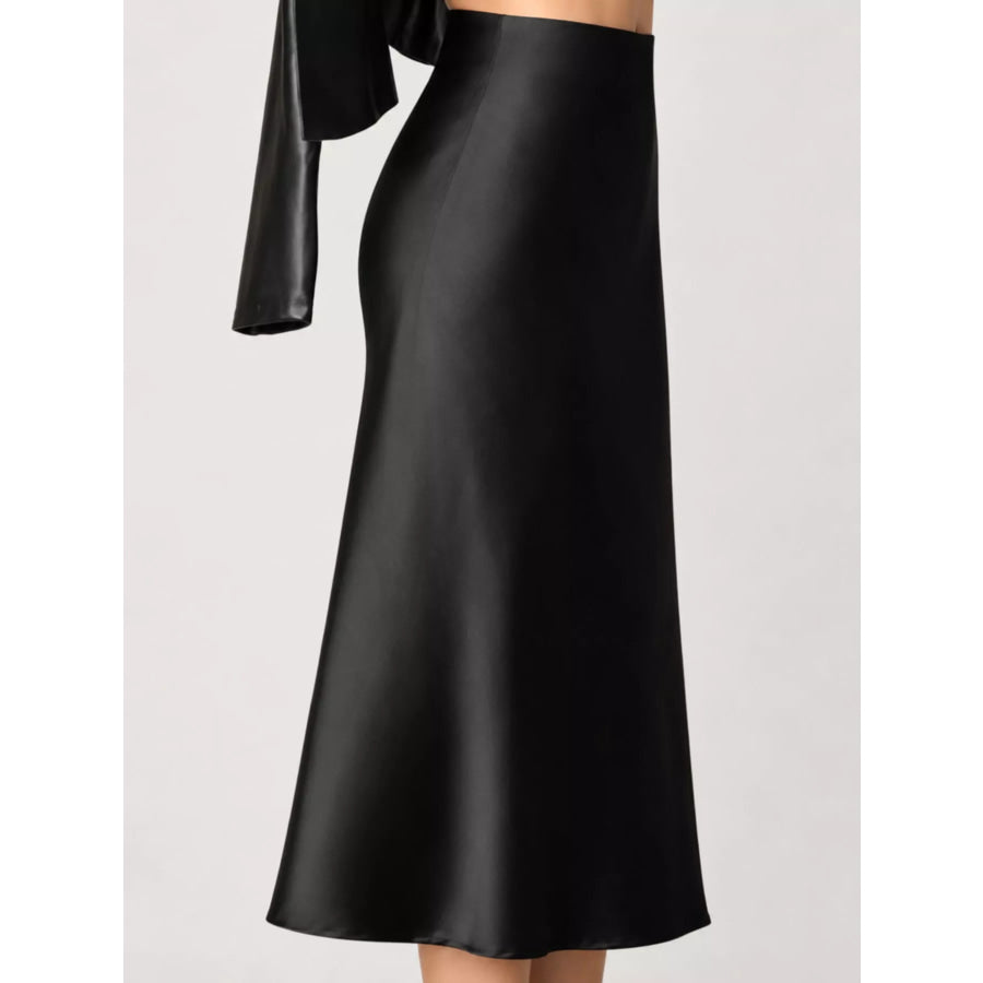 High-Waisted Satin Midi Skirt Apparel and Accessories