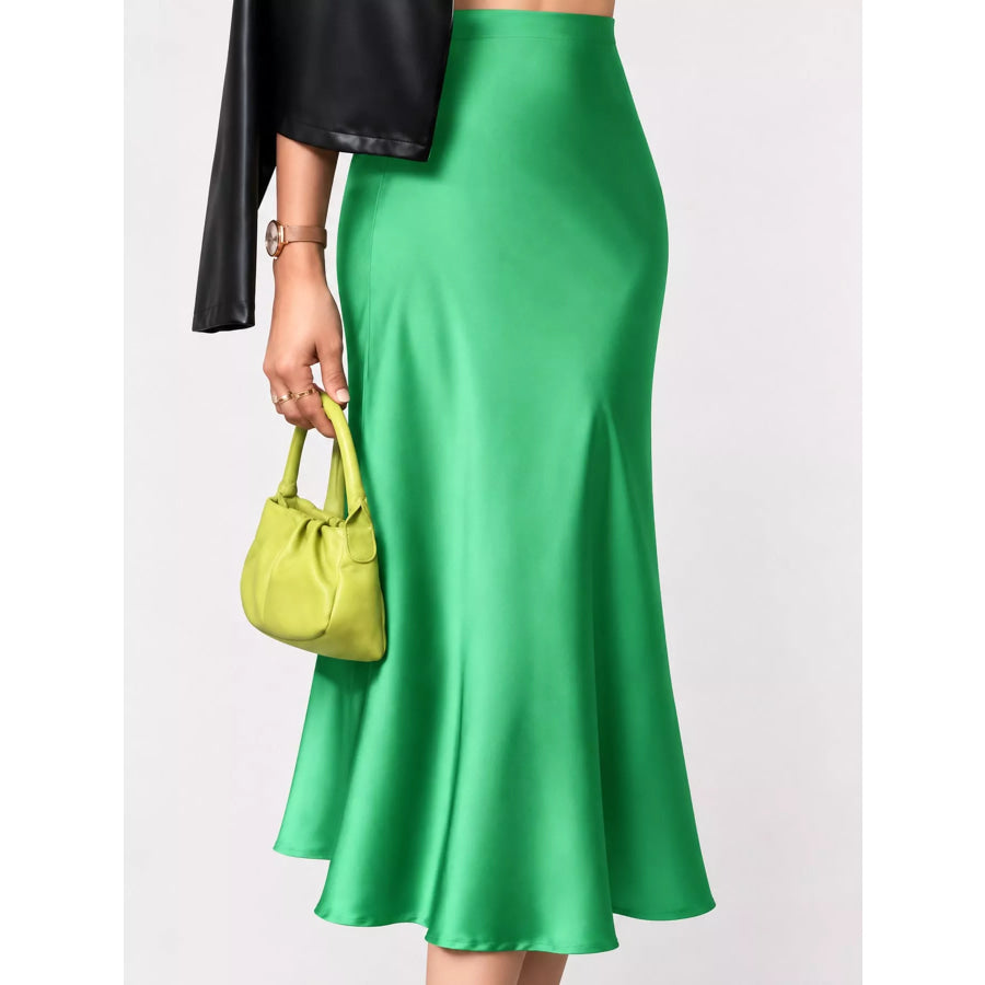 High-Waisted Satin Midi Skirt Cyan / S Apparel and Accessories