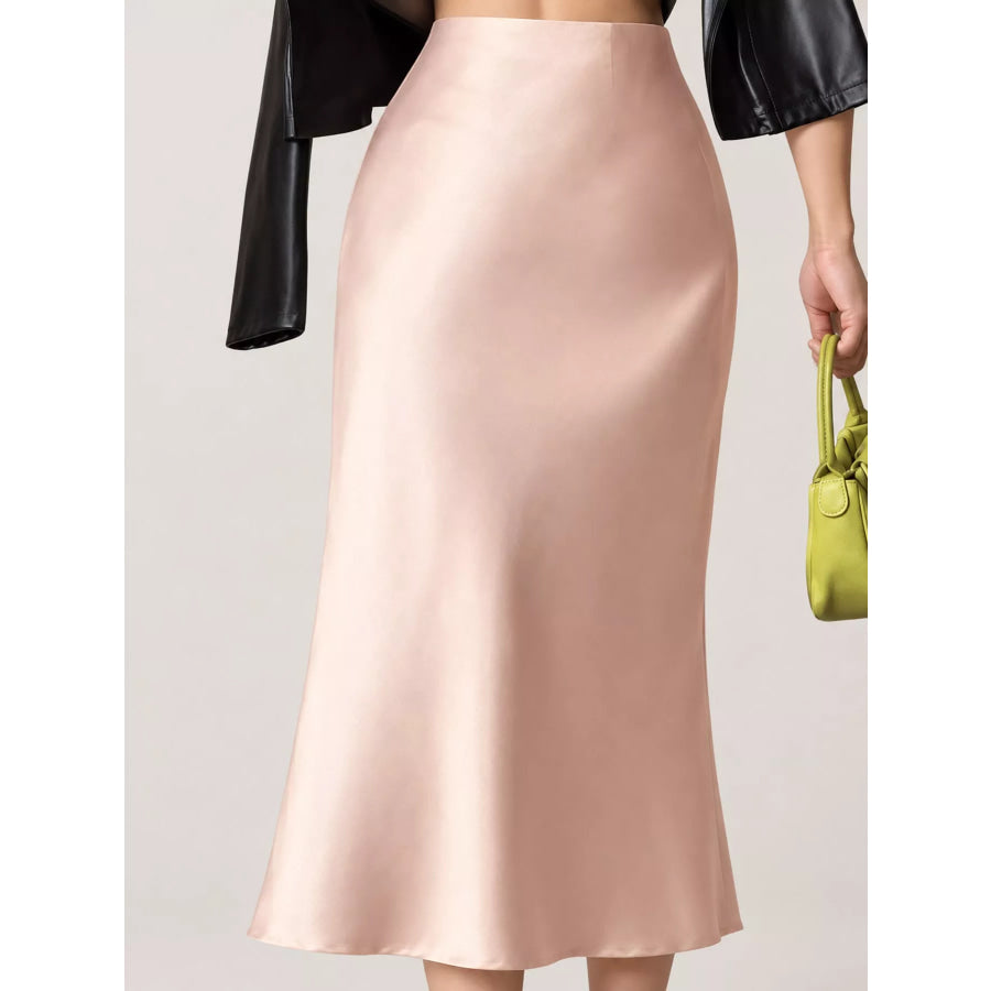 High-Waisted Satin Midi Skirt Nude / S Apparel and Accessories