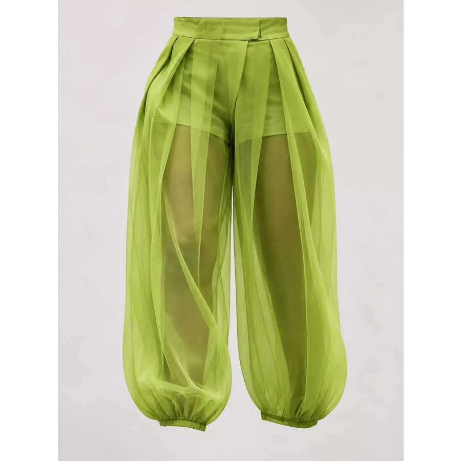 High-Waisted Sheer Tulle Balloon Pants Apparel and Accessories