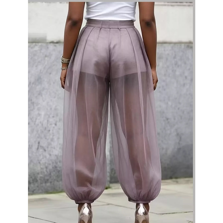 High-Waisted Sheer Tulle Balloon Pants Light Purple / S Apparel and Accessories