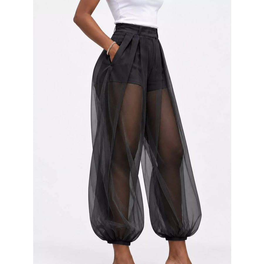 High-Waisted Sheer Tulle Balloon Pants Apparel and Accessories