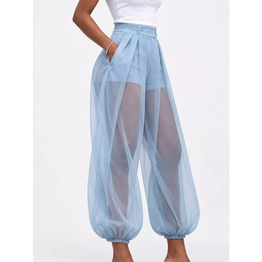 High-Waisted Sheer Tulle Balloon Pants Apparel and Accessories