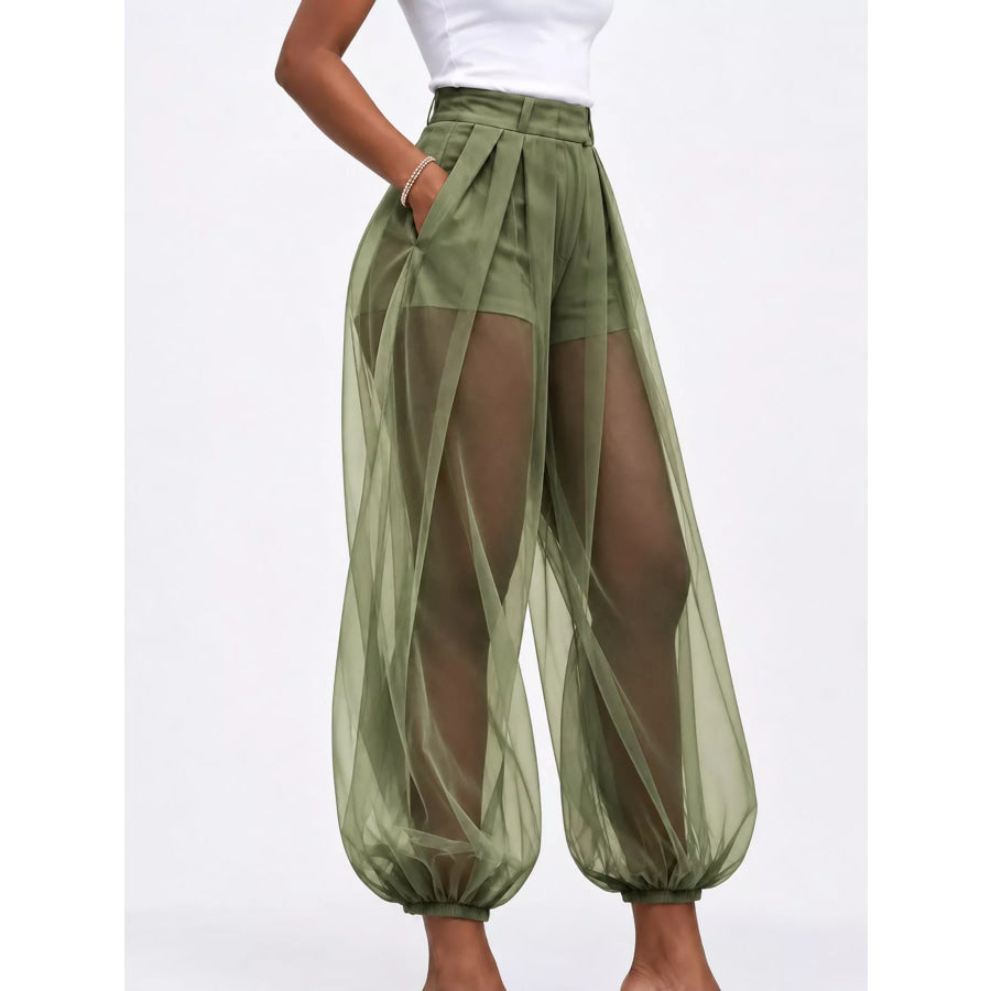 High-Waisted Sheer Tulle Balloon Pants Apparel and Accessories