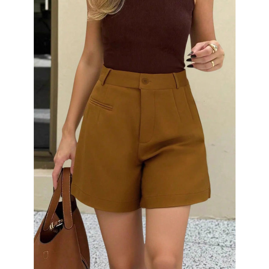 High-Waisted Shorts Brown / S Apparel and Accessories