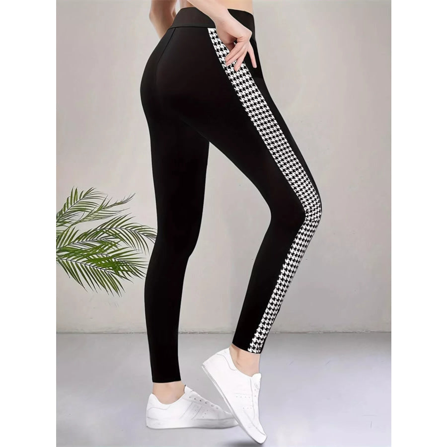 High-Waisted Side Houndstooth Active Leggings Black / S Apparel and Accessories