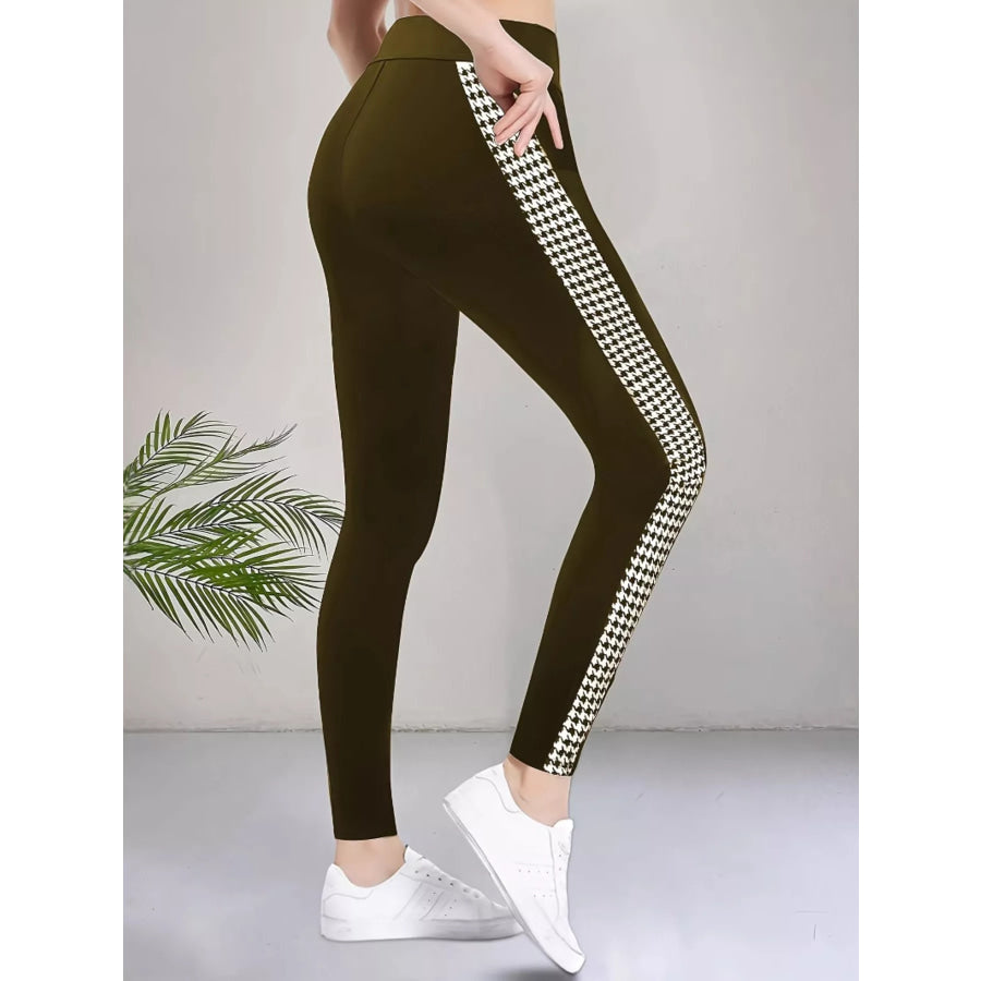 High-Waisted Side Houndstooth Active Leggings Green / S Apparel and Accessories