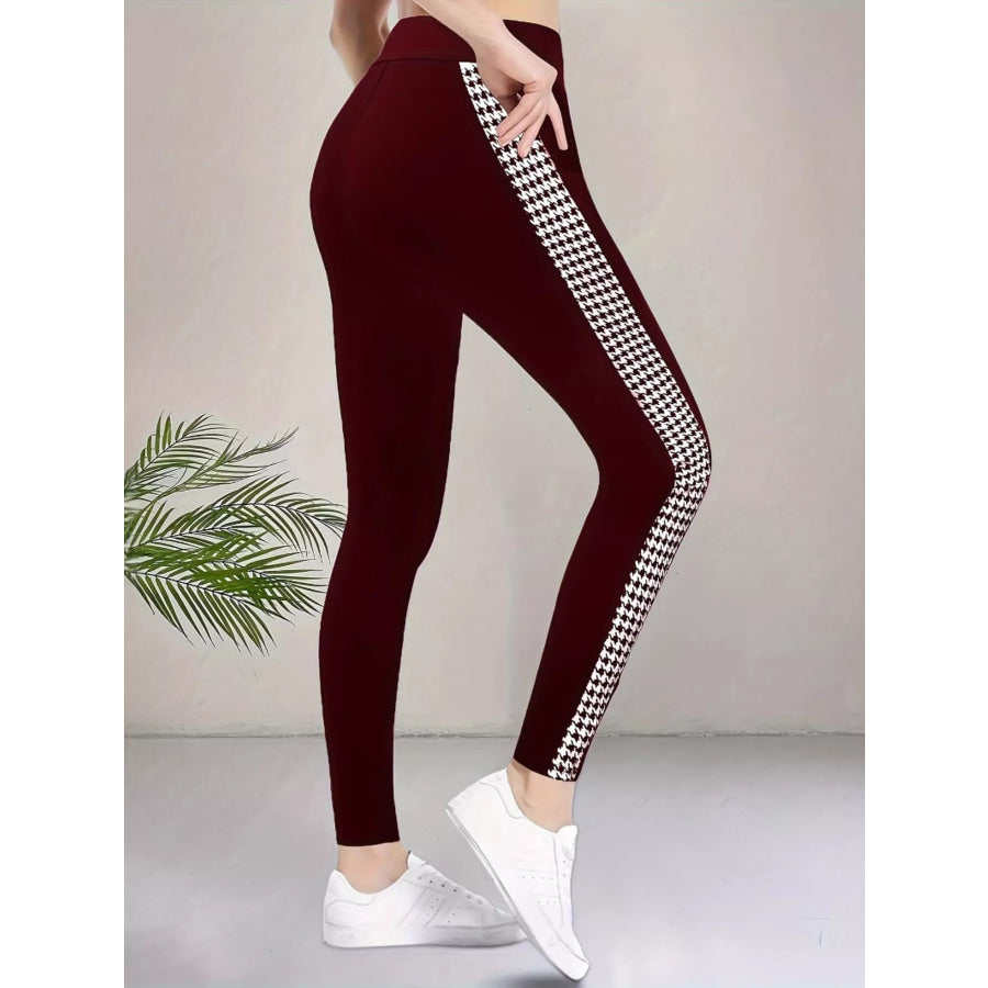 High-Waisted Side Houndstooth Active Leggings Red / S Apparel and Accessories