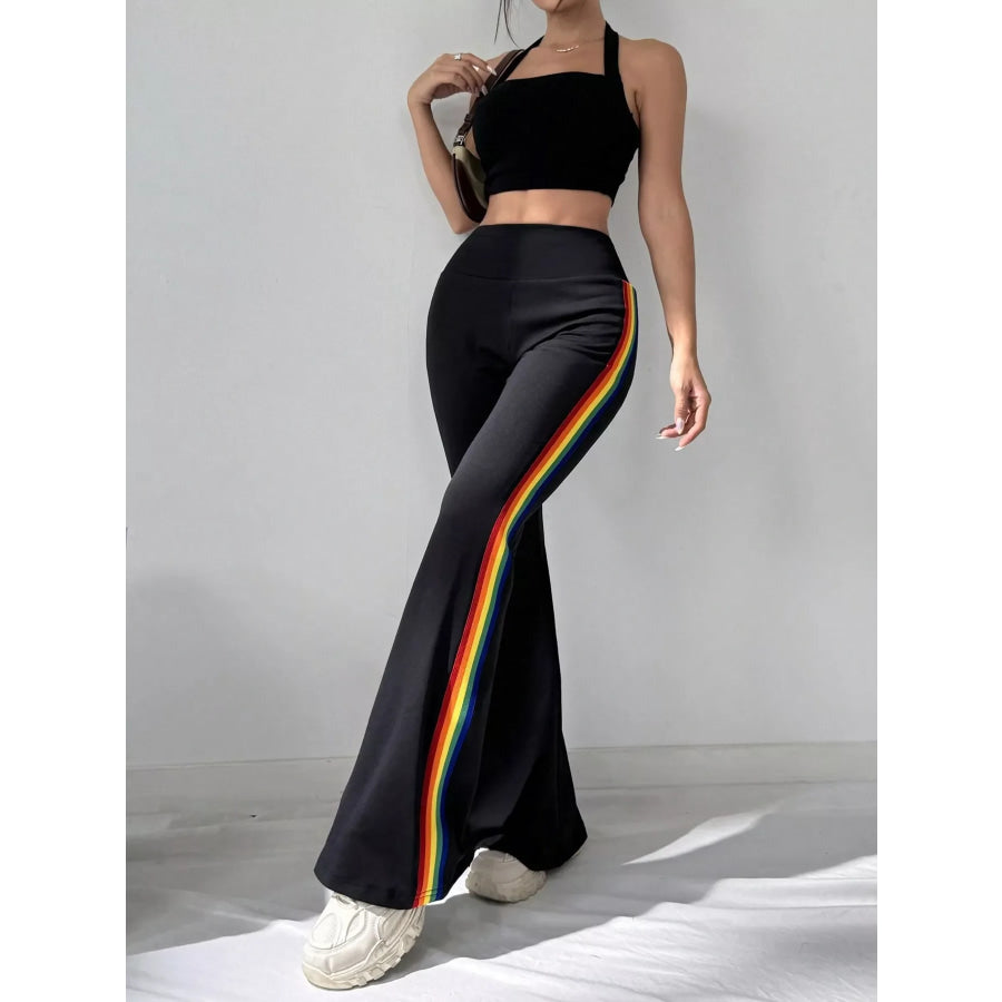 High-Waisted Side-Striped Flare Active Pants Apparel and Accessories