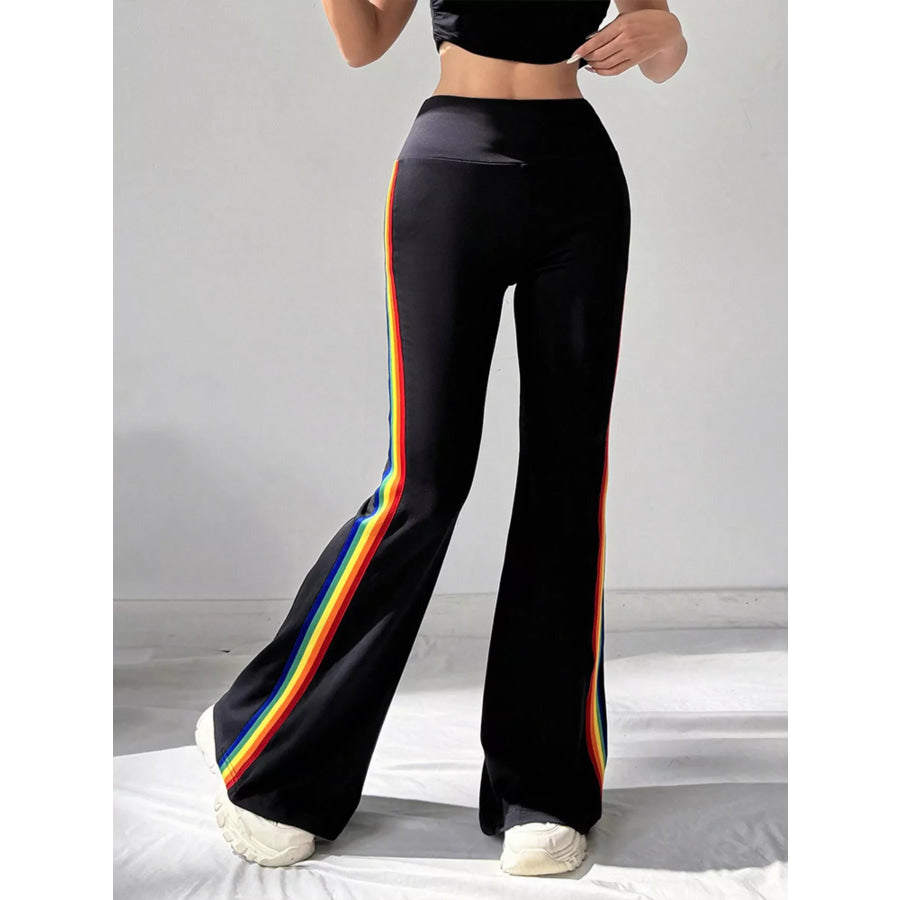 High-Waisted Side-Striped Flare Active Pants Apparel and Accessories