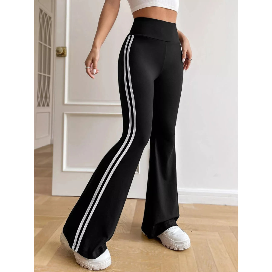 High-Waisted Side-Striped Flare Active Pants Apparel and Accessories