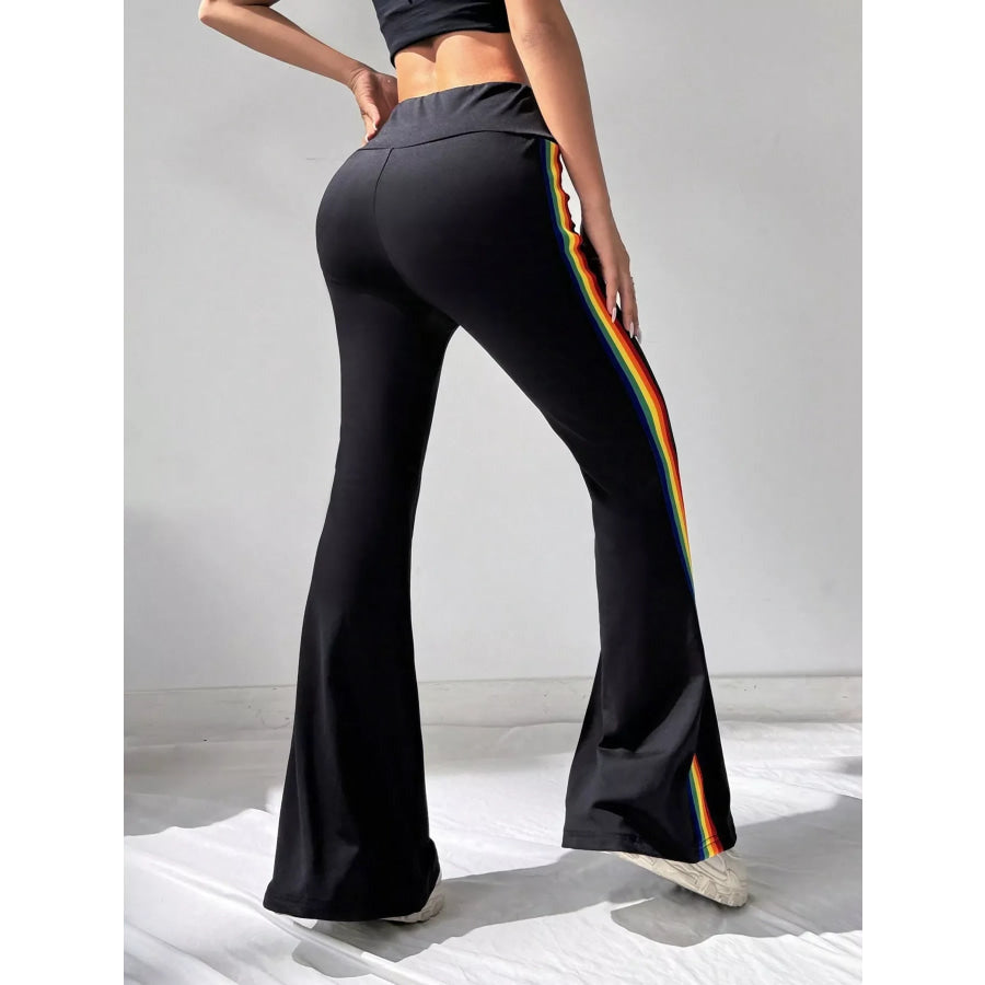 High-Waisted Side-Striped Flare Active Pants Apparel and Accessories