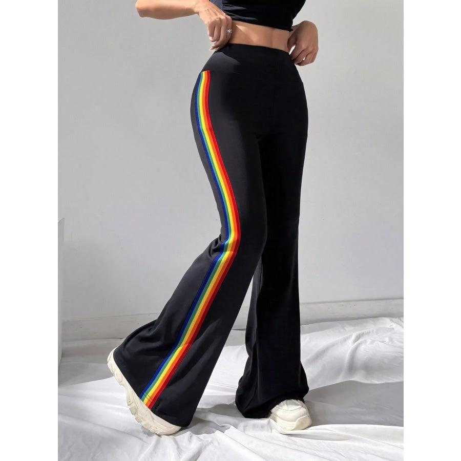 High-Waisted Side-Striped Flare Active Pants Apparel and Accessories