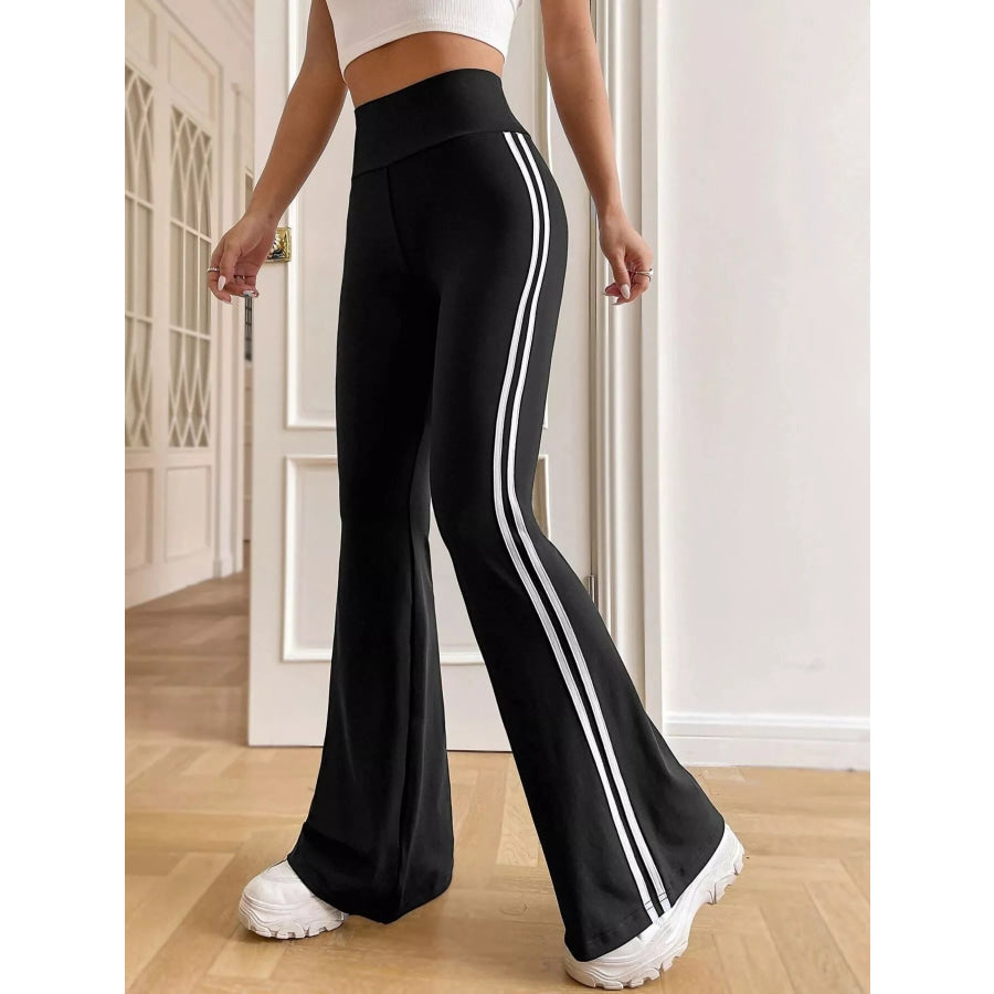 High-Waisted Side-Striped Flare Active Pants Apparel and Accessories