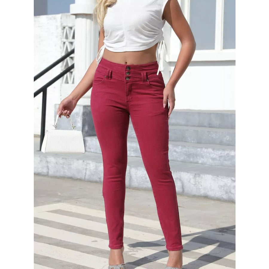 High-Waisted Skinny Jeans Fuchsia / S Apparel and Accessories