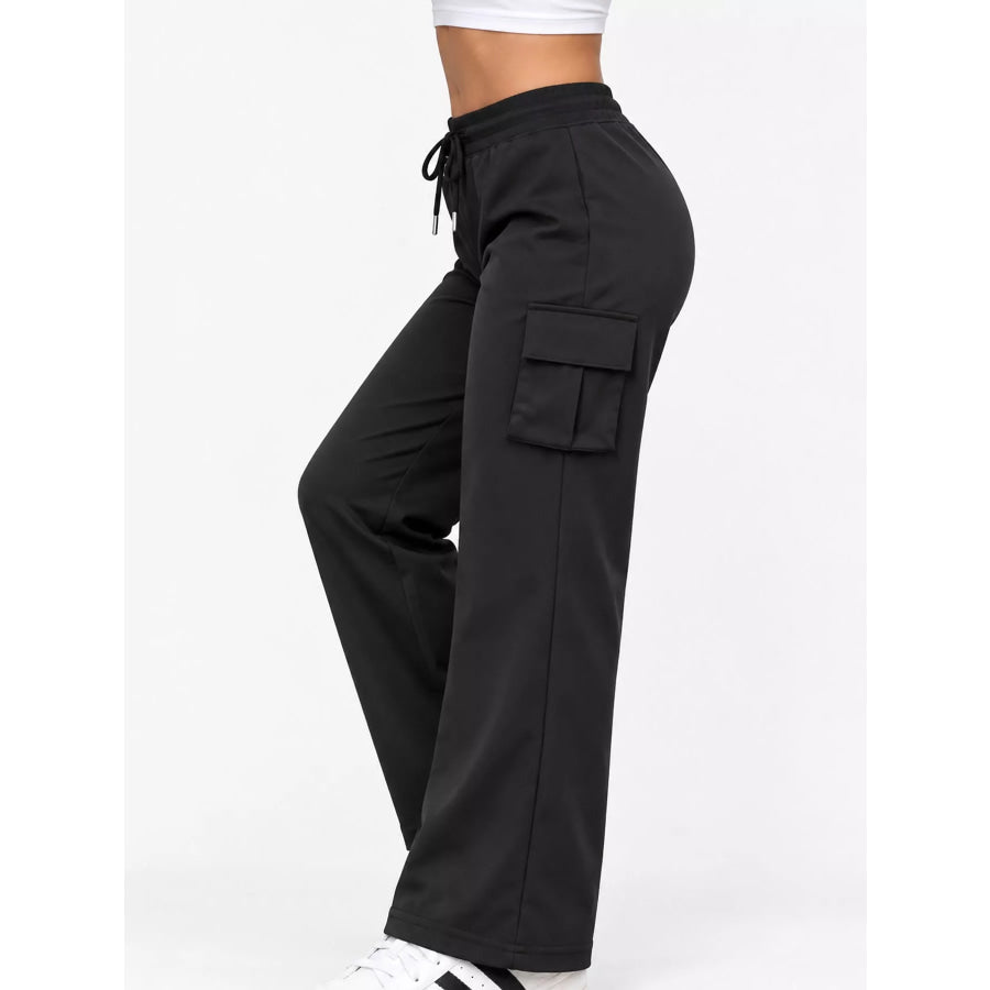 High-Waisted Slim-Fit Cargo Flare Pants with Drawstring Apparel and Accessories
