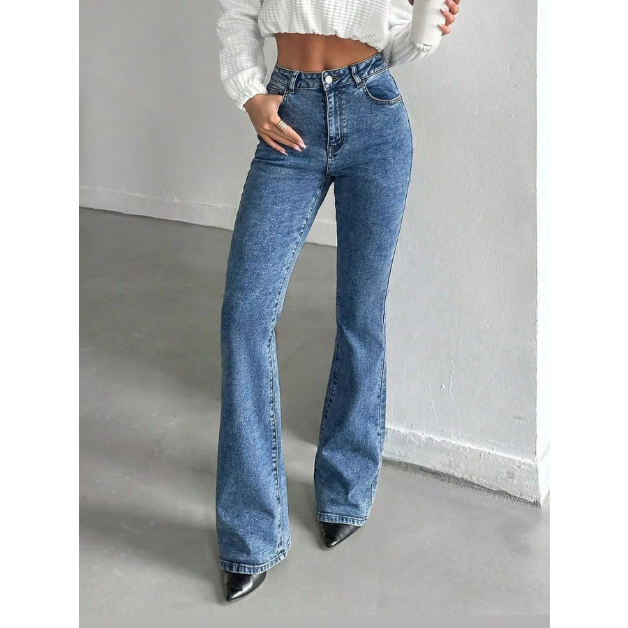 High-Waisted Slim-Fit Flared Jeans Apparel and Accessories
