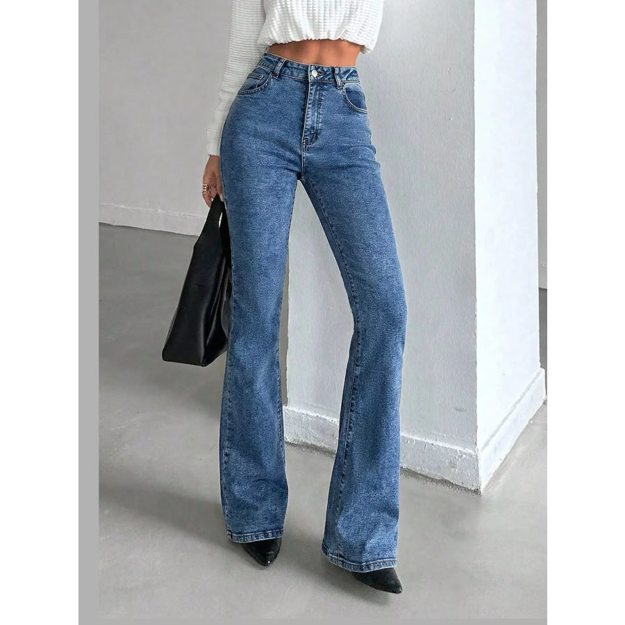 High-Waisted Slim-Fit Flared Jeans Apparel and Accessories