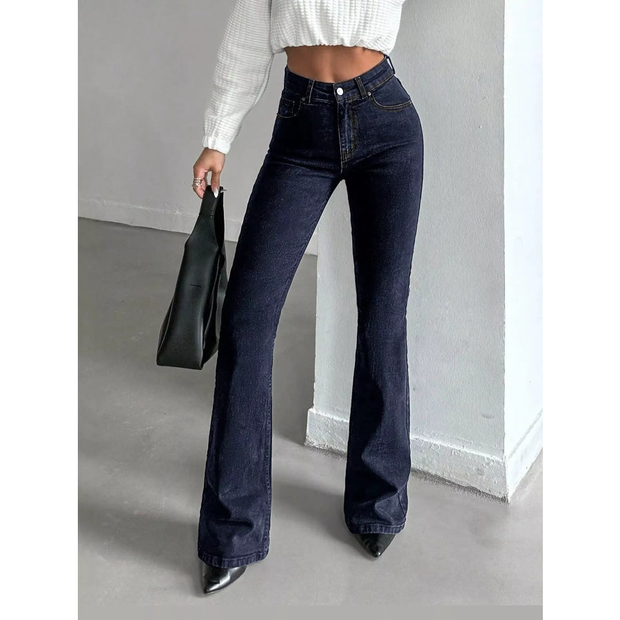 High-Waisted Slim-Fit Flared Jeans Black / S Apparel and Accessories