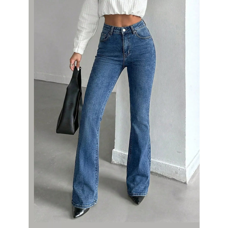High-Waisted Slim-Fit Flared Jeans Light Blue / S Apparel and Accessories