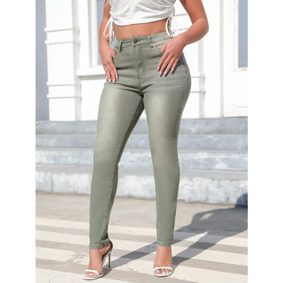 High-Waisted Slim-Fit Jeans Green / S Apparel and Accessories