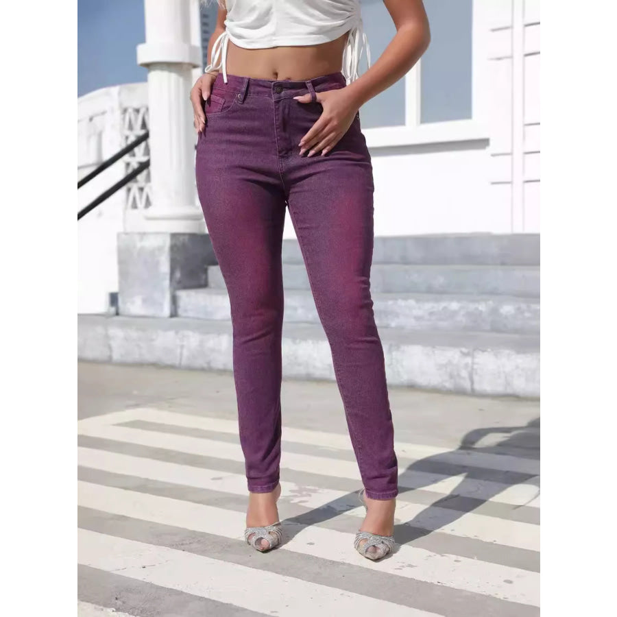 High-Waisted Slim-Fit Jeans Purple / S Apparel and Accessories