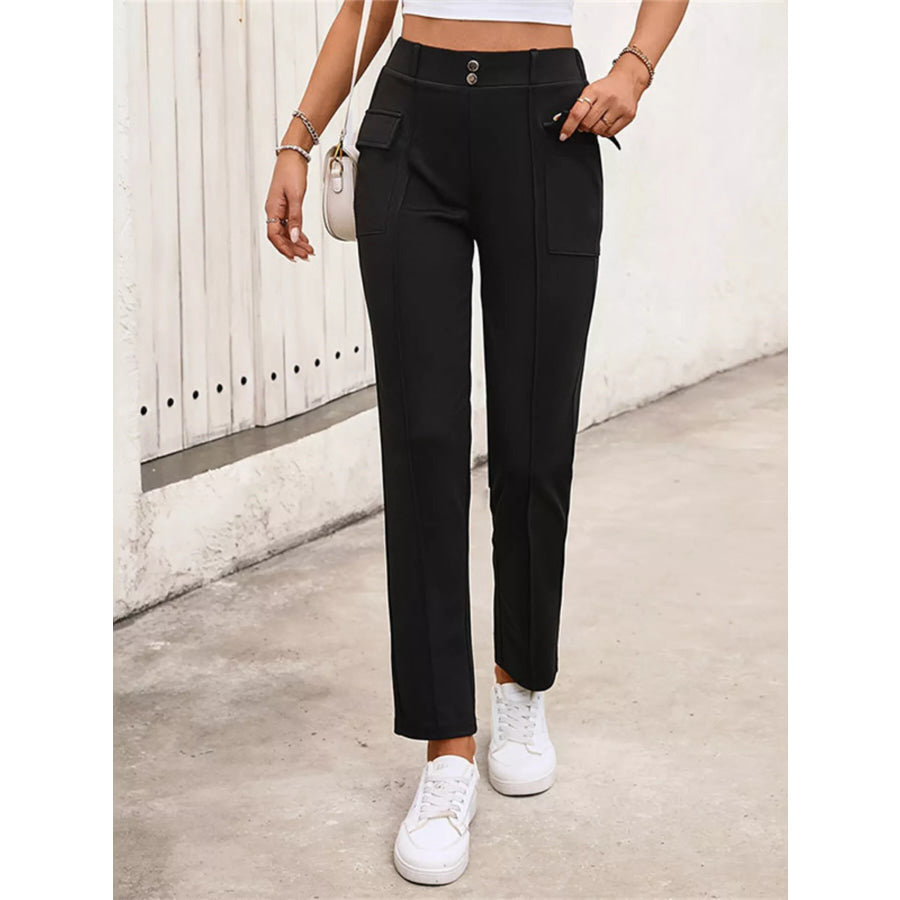 High-Waisted Slim Fit Pants Black / S Apparel and Accessories