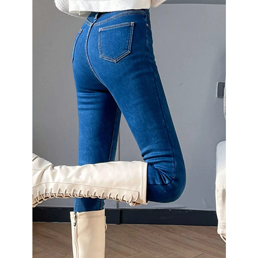 High-Waisted Slim-Fit Stretch Fleece Jeans Apparel and Accessories