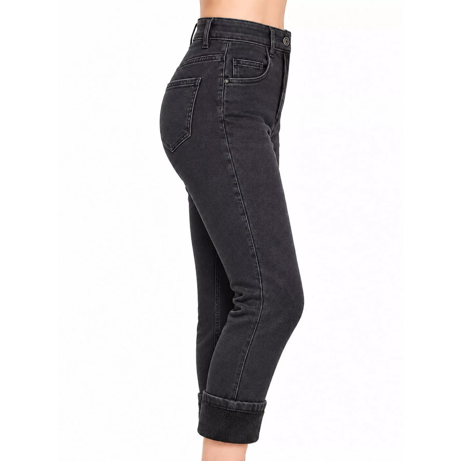 High-Waisted Slim-Fit Stretch Fleece Jeans Apparel and Accessories