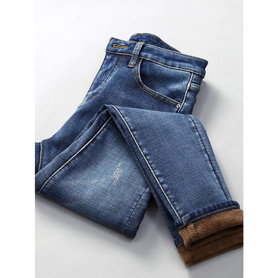 High-Waisted Slim-Fit Stretch Fleece Jeans Apparel and Accessories