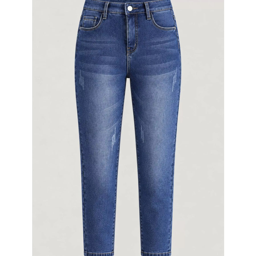 High-Waisted Slim-Fit Stretch Fleece Jeans Apparel and Accessories