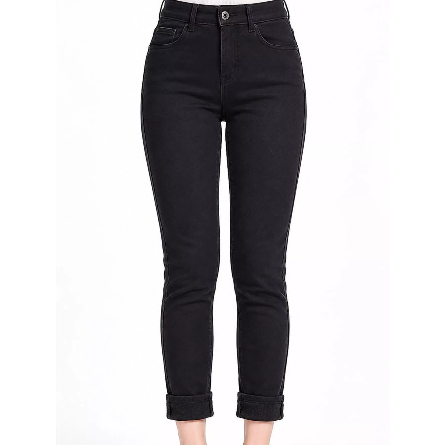 High-Waisted Slim-Fit Stretch Fleece Jeans Apparel and Accessories