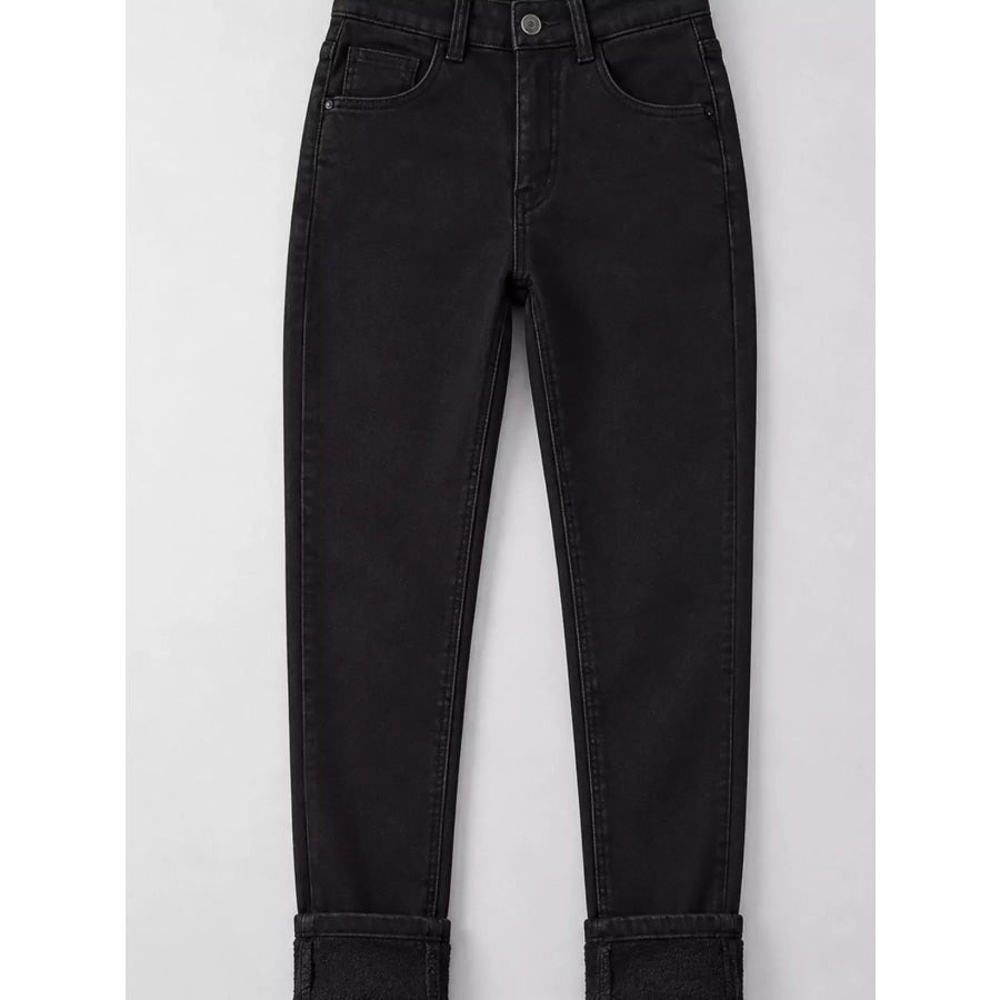 High-Waisted Slim-Fit Stretch Fleece Jeans Apparel and Accessories
