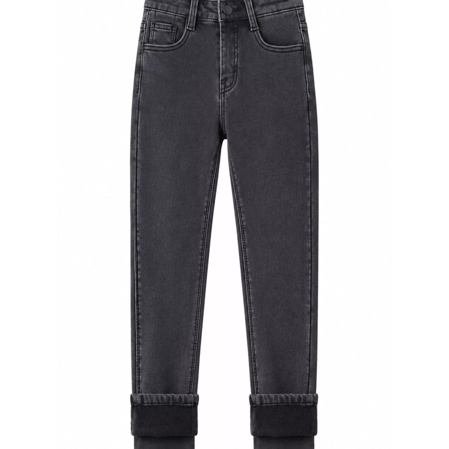 High-Waisted Slim-Fit Stretch Fleece Jeans Apparel and Accessories