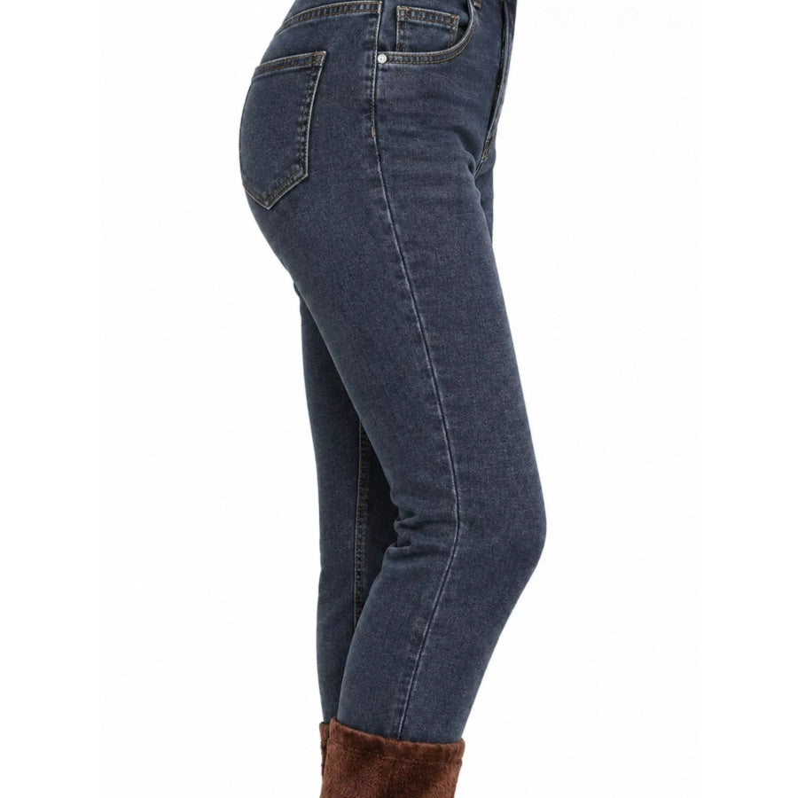 High-Waisted Slim-Fit Stretch Fleece Jeans Apparel and Accessories