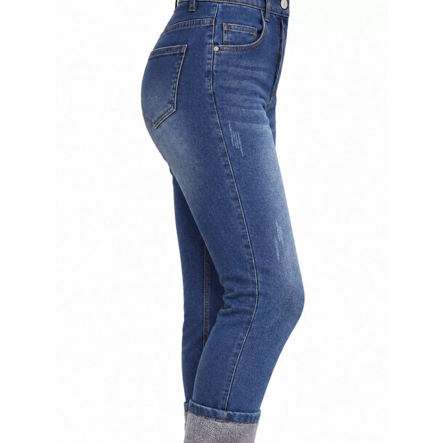 High-Waisted Slim-Fit Stretch Fleece Jeans Apparel and Accessories