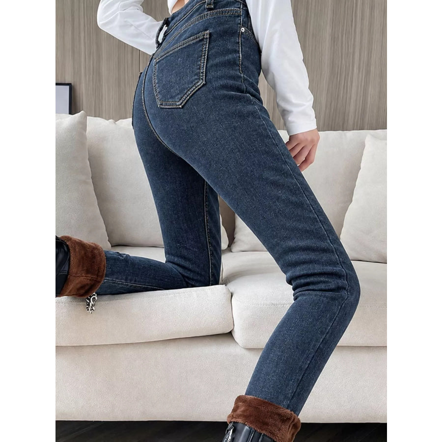 High-Waisted Slim-Fit Stretch Fleece Jeans Apparel and Accessories