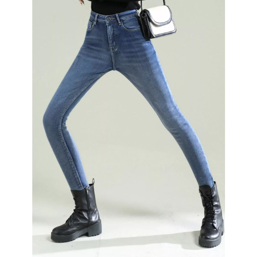 High-Waisted Slim-Fit Stretch Fleece Jeans Apparel and Accessories