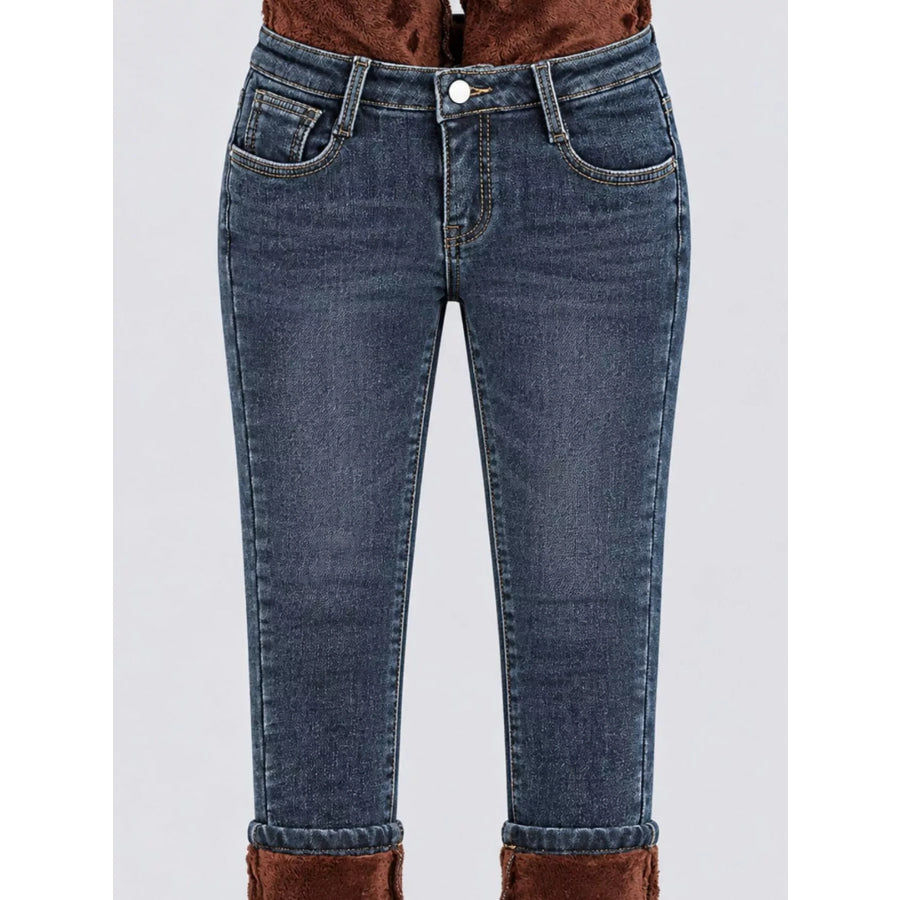 High-Waisted Slim-Fit Stretch Fleece Jeans Apparel and Accessories
