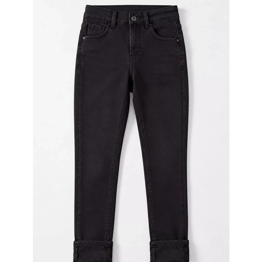 High-Waisted Slim-Fit Stretch Fleece Jeans Apparel and Accessories