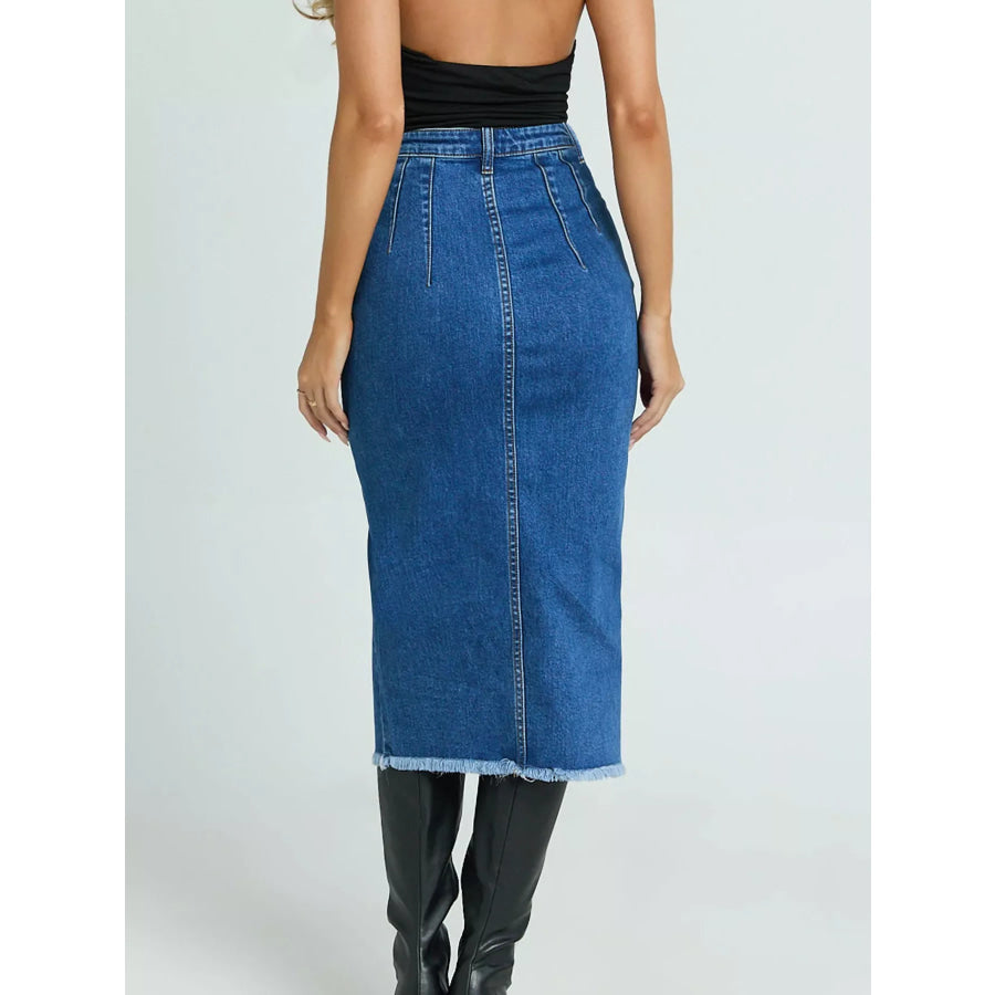 High-Waisted Slit Denim Skirt Apparel and Accessories