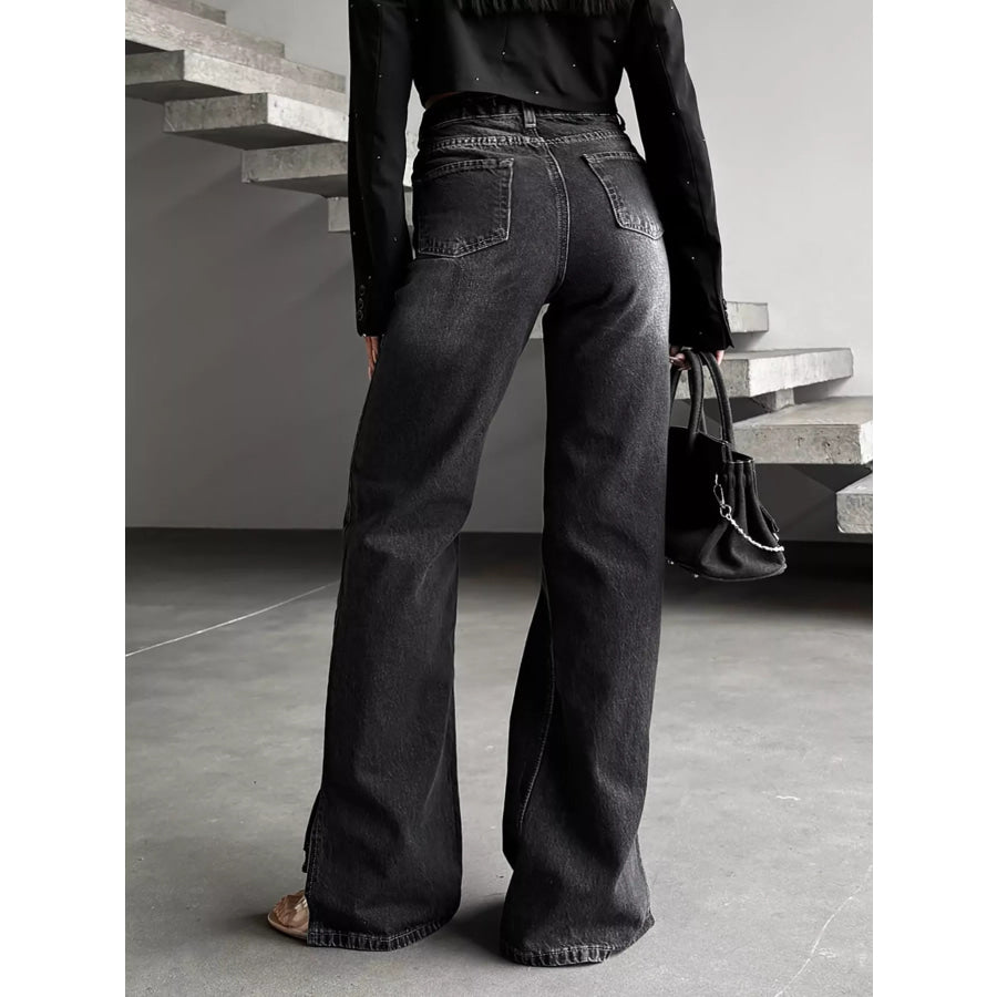 High-Waisted Slit Hem Jeans Apparel and Accessories